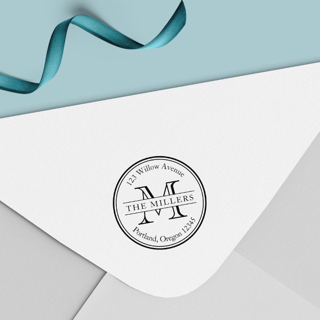 Carimbo Auto Entintado Nome de Borda Redonda do Monograma Moderno Endereç (Criador carregado)