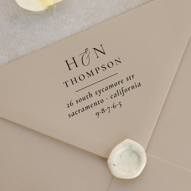 Carimbo Auto Entintado Nome de Casamento Clássico e Iniciais Endereço de  (Rubber Stamp Mock-up)