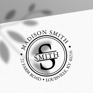 Carimbo Auto Entintado Nome Decorativo da Família Circular Endereço do Mo