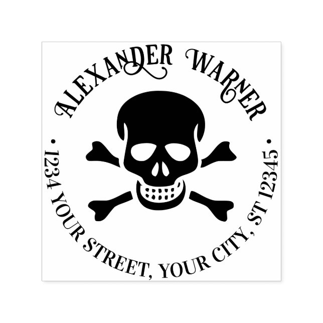 Carimbo Auto Entintado Nome do Crânio Pirata e Ossos Cruzados Endereço de (Design)