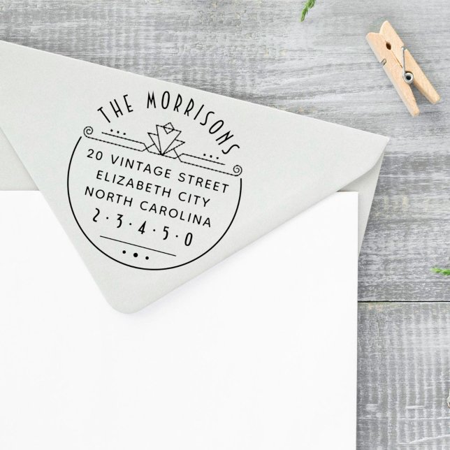 Carimbo Auto Entintado Nome do Deco de Arte Geométrica e Endereço de Reto (Criador carregado)