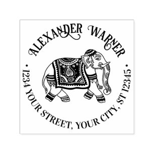 Carimbo Auto Entintado Nome do Elefante Indiano Endereço de Devolução