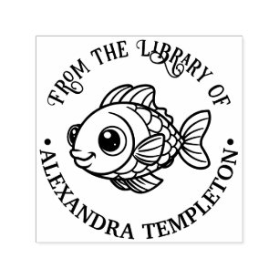 Carimbo Auto Entintado Nome do Livro da Biblioteca de Peixe Fofinho de De