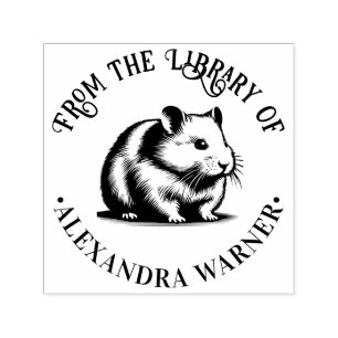 Carimbo Auto Entintado Nome do Livro da Biblioteca do Hamster Fofo e Mali