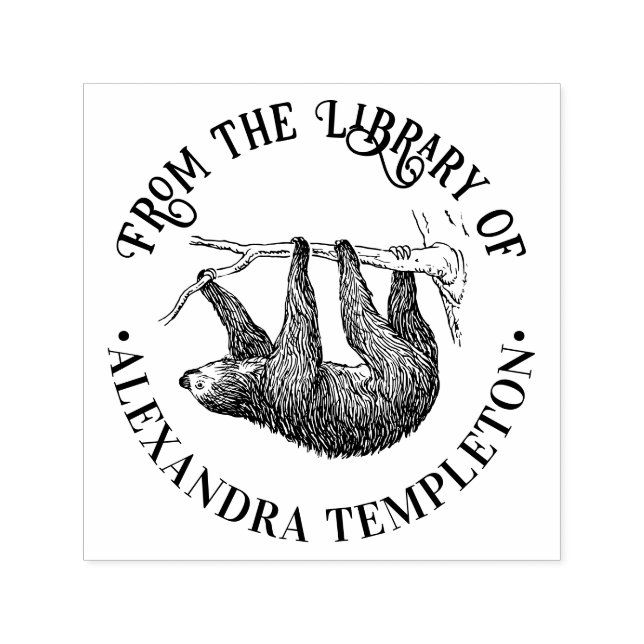 Carimbo Auto Entintado Nome do livro da biblioteca do Sloth Pendurado Fof (Design)