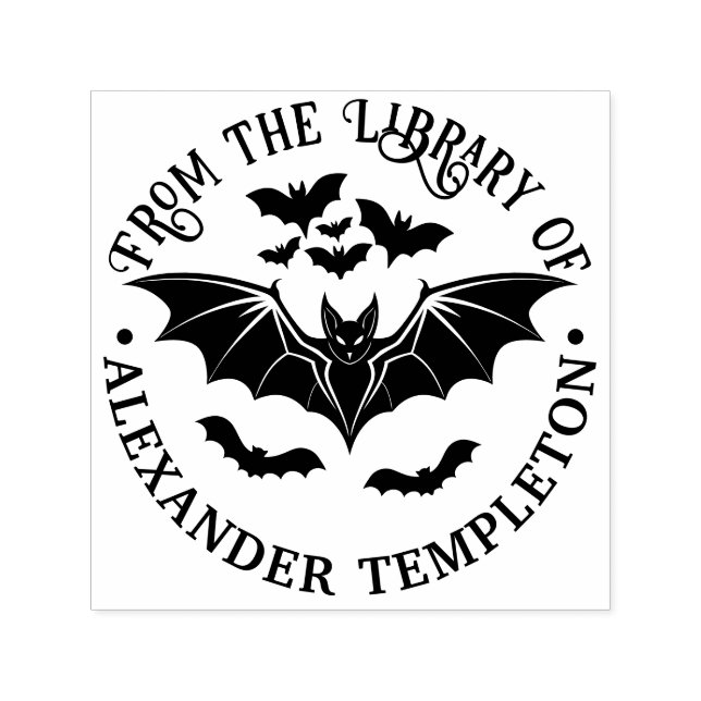 Carimbo Auto Entintado Nome do Livro da Biblioteca do Spooky Flying Bats (Design)