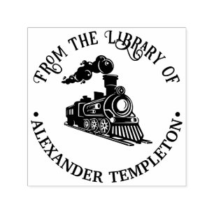 Carimbo Auto Entintado Nome do Livro da Biblioteca do Trem a Vapor Antigo