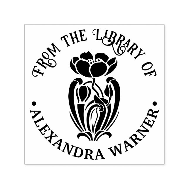 Carimbo Auto Entintado Nome do Livro da Biblioteca Redonda de Flores da E (Design)