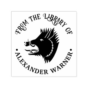 Carimbo Auto Entintado Nome do Livro da Biblioteca Rustic Wild Boar Head 