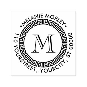 Carimbo Auto Entintado Nome do Quadro-Chave Grego Elegante Nome do Endere