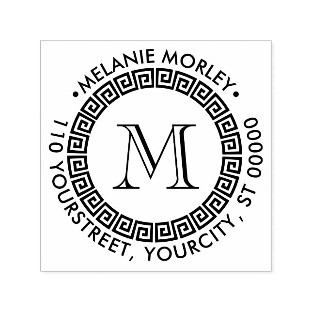 Carimbo Auto Entintado Nome do Quadro-Chave Grego Elegante Nome do Endere (Design)