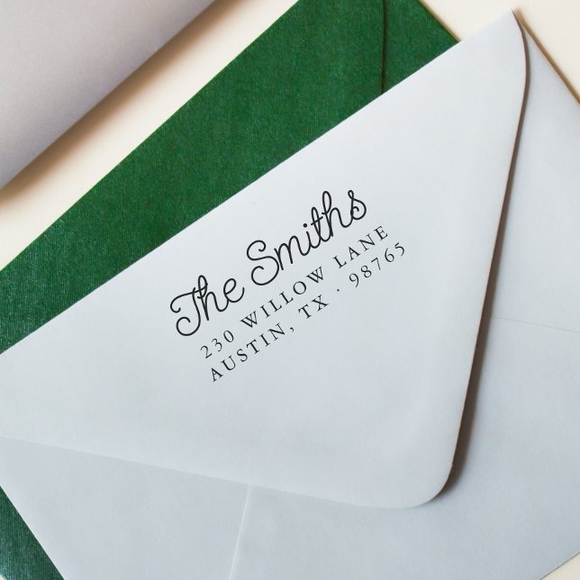 Carimbo Auto Entintado Nome e endereço de devolução da família de scripts (Rubber Stamp Mock-up)