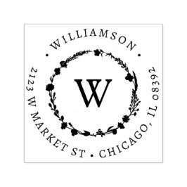 Carimbo Auto Entintado Nome e endereço de devolução do wreath Floral Pers