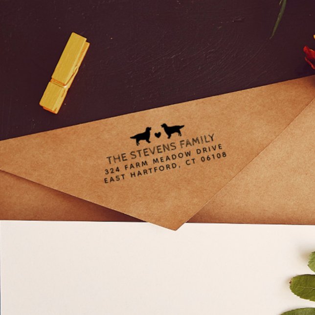 Carimbo Auto Entintado Nome e endereço do coração de dois cães (Criador carregado)