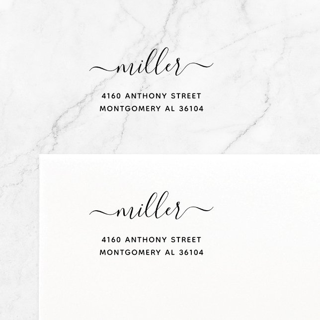 Carimbo Auto Entintado Nome moderno manuscrito e endereço de devolução 08 (Elegant, modern script with swashes typography family name self-inking return address stamp.)