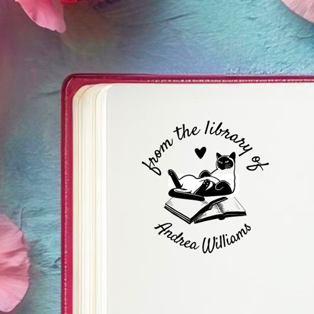 Carimbo Auto Entintado Nome Personalizado Da Biblioteca Do Moderno | Gato (Criador carregado)