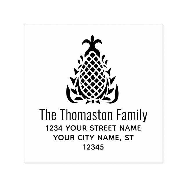 Carimbo Auto Entintado Nome personalizado Elegante Pineapple #10B Endereç (Design)