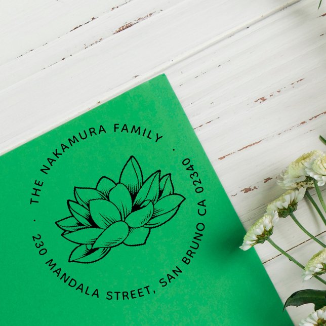 Carimbo Auto Entintado Nome redondo e endereço de devolução do Lotus japo (Criador carregado)