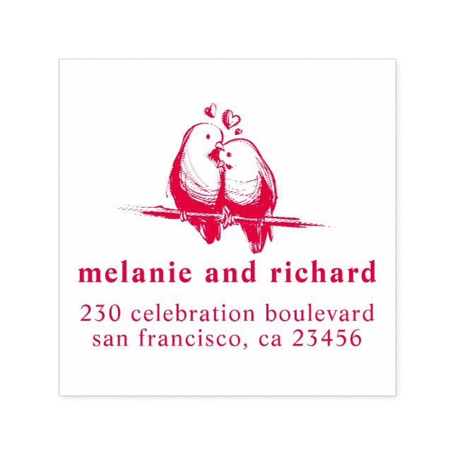 Carimbo Auto Entintado Nomes de Casamento Clássicos de Pássaros e Endereç (Design)