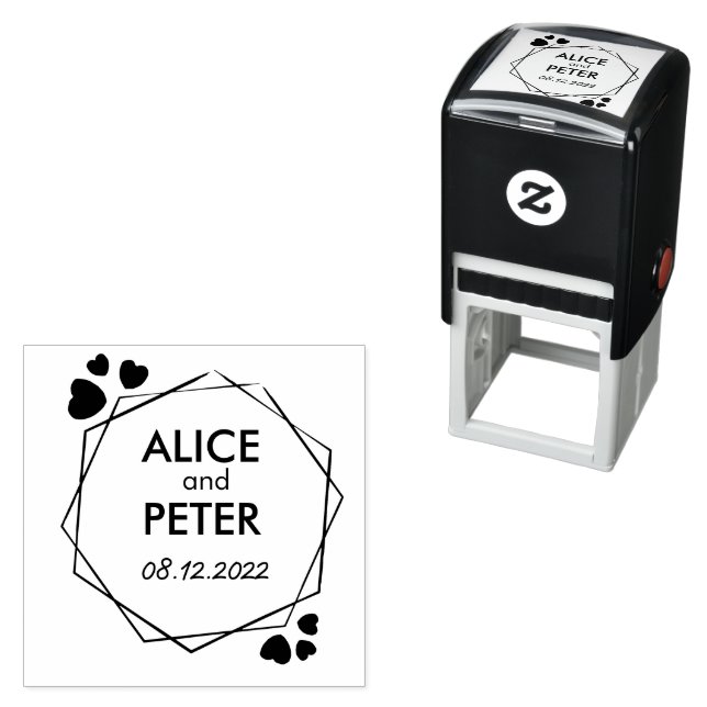Carimbo Auto Entintado Nomes de recém-casados, noiva personalizada e data (In Situ)