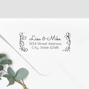 Carimbo Auto Entintado Nomes Florais Desenhados à Mão Endereço de Devoluç