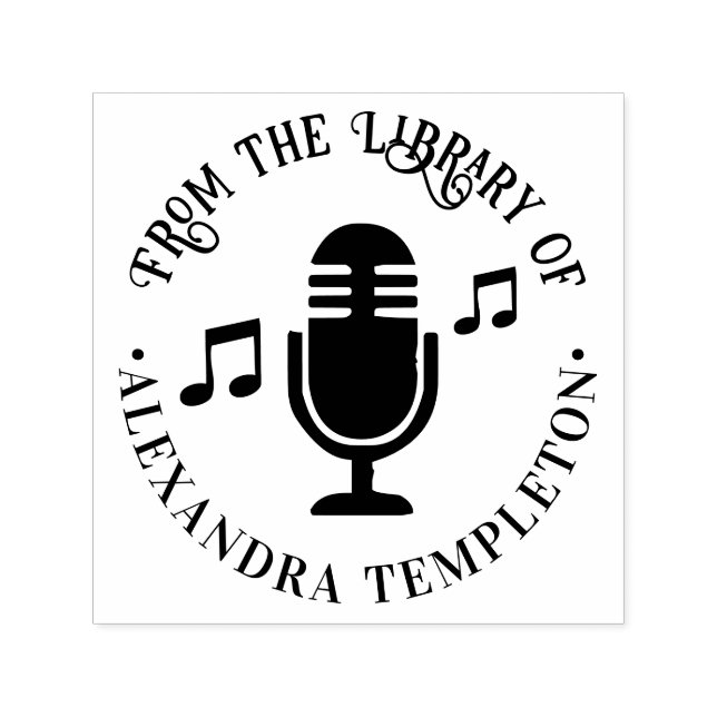 Carimbo Auto Entintado Notas Musicais, Biblioteca Redonda Nome do Livro M (Design)