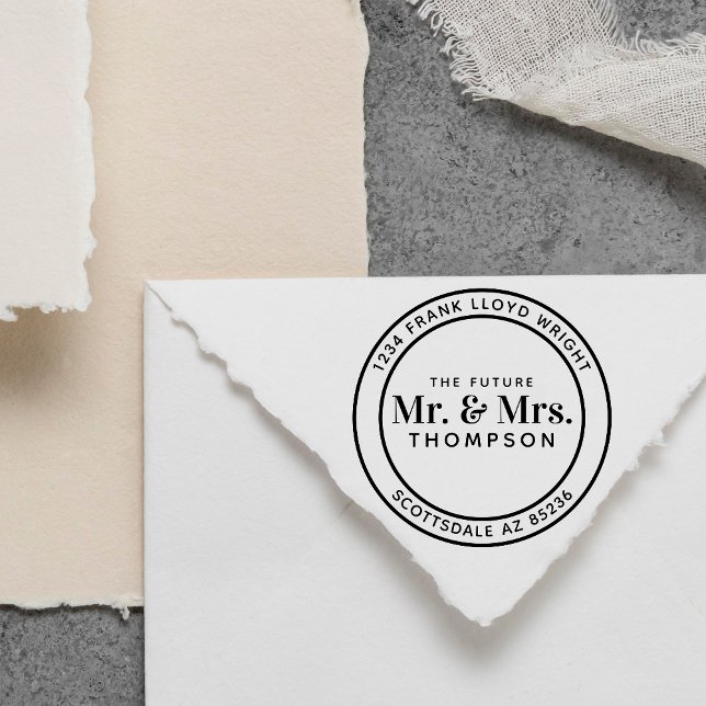 Carimbo Auto Entintado O futuro Sr. e Sra. Round Wedding Endereço de Regr (Criador carregado)
