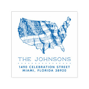 Carimbo Auto Entintado O mapa rústico dos EUA & embandeira o endereço d