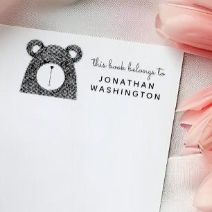 Carimbo Auto Entintado O urso desenhado mão vermelho este livro pertence