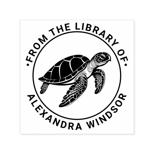 Carimbo Auto Entintado Ocean Sea Turtle #4 Library Book Name (Design)
