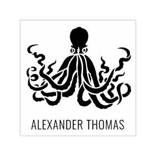 Carimbo Auto Entintado Octopus Silhouette Sea Life Name