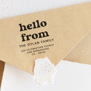 Carimbo Auto Entintado Olá do Groovy Retro Family Name Endereço de Devolu