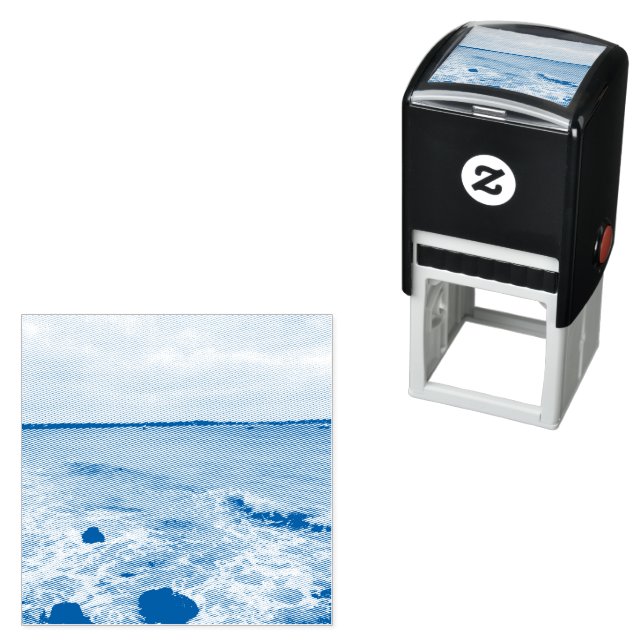 Carimbo Auto Entintado Ondas E Barcos De Pesca No Oceano, (In Situ)