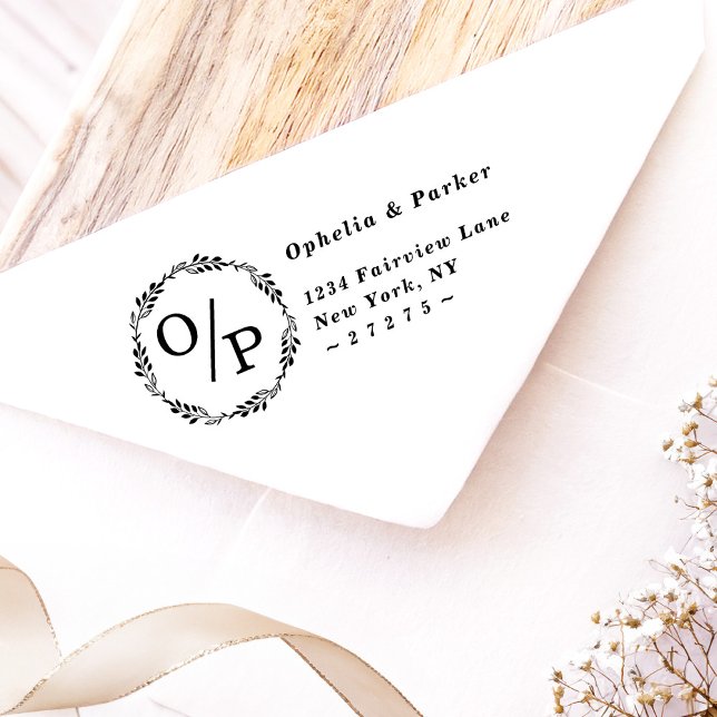 Carimbo Auto Entintado Óphelia Circle Wedding Monograma Return Addresses (Say "I DO" to Romantic Watercolor Florals and a Cottagecore Vibe with the Ophelia Wedding Suite.)