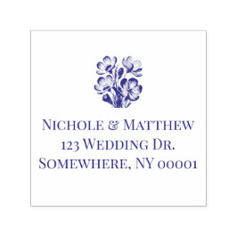 Carimbo Auto Entintado Orange and Cobalt Blue Floral Wedding Return 