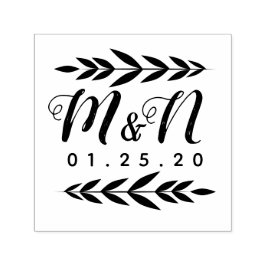 Carimbo Auto Entintado Ornamento de Galho de Logotipo de Casamento Folhag