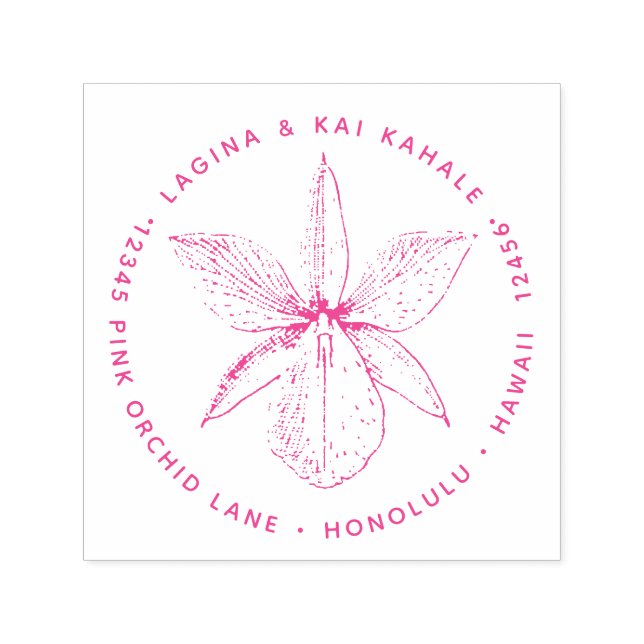 Carimbo Auto Entintado Orquídea Rosa Orquídea Retorna Endereço Tropical H (Design)