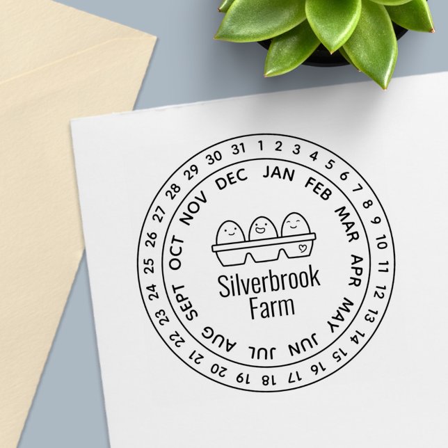 Carimbo Auto Entintado Ovos de Fazenda frescos Cartonagem Data Roda (Criador carregado)