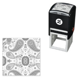 Carimbo Auto Entintado Padrão Floral Branco Paisley Boho Vibrante