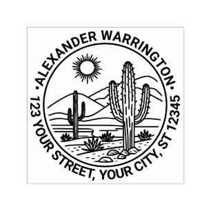 Carimbo Auto Entintado Paisagem de Cacto do Deserto #1 Nome Endereço de D