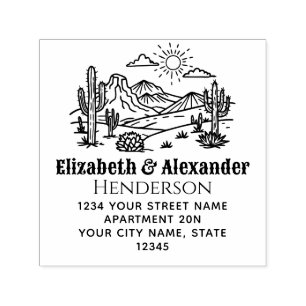 Carimbo Auto Entintado Paisagem de Cacto do Deserto #3S SQ Nome Endereço 