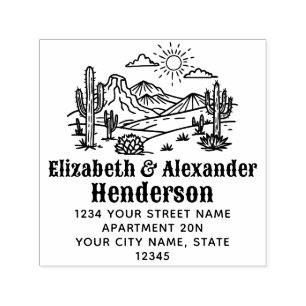 Carimbo Auto Entintado Paisagem de Cacto do Deserto #3S SQ Nome Endereço 