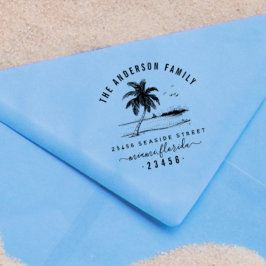 Carimbo Auto Entintado Palm Tree & Family Name Script Return Address