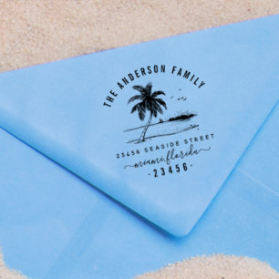 Carimbo Auto Entintado Palm Tree & Family Name Script Return Address