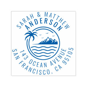 Carimbo Auto Entintado Palm Tree, Mountain & Ocean Endereço do Casal Casa