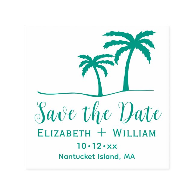 Carimbo Auto Entintado Palm Trees Tropical Save the Date Name Date (Design)