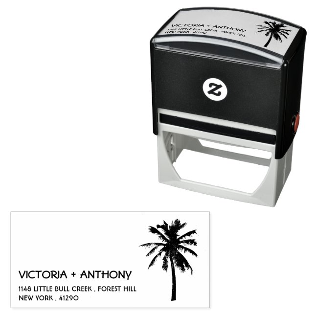 Carimbo Auto Entintado Palm Tropical Palm Tree Beach Endereço de Devoluçã (In Situ)