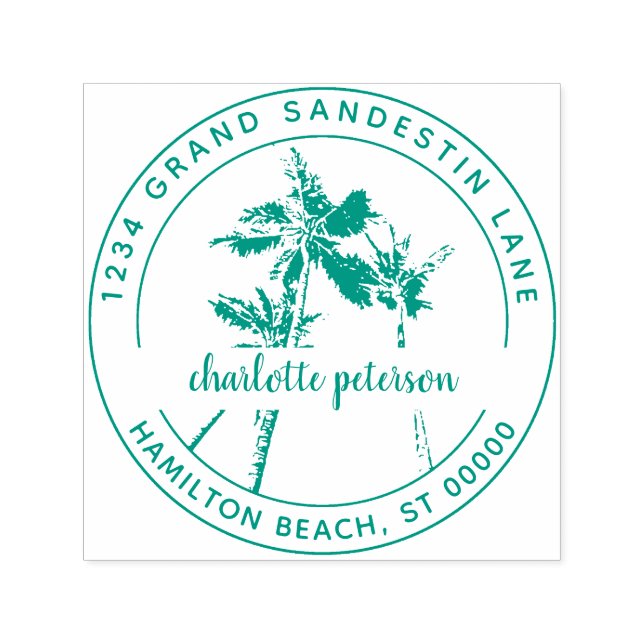 Carimbo Auto Entintado Palmeiras Tropicais Morada de Devolução Letretada (Design)