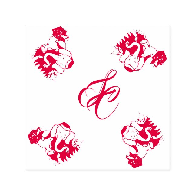 Carimbo Auto Entintado Papais noeis bonitos elefantes com Natal Monograma (Design)