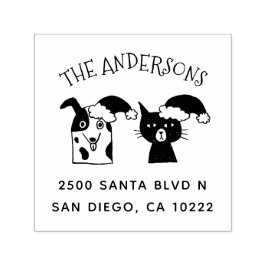 Carimbo Auto Entintado Papais noeis Cachorros e Cat Christmas Return Addr